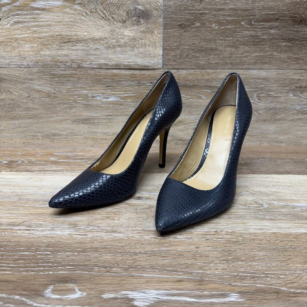 Anne Taylor Cynthia Blue Leather Lizard Embossed Heels Women's Size 8